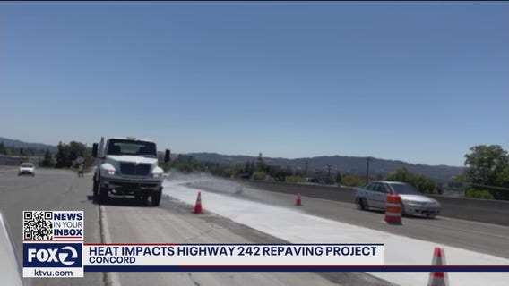 Heatwave prevents concrete from drying correctly on Highway 242