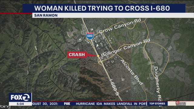 Pedestrian killed crossing I-680 in San Ramon