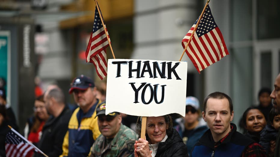 People attend the Veterans Day Parade at 5th Avenue on Nov. 11, 2019, in New York City. (Photo by JOHANNES EISELE/AFP via Getty Images)