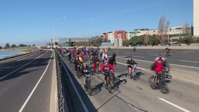 Why did 100 bicyclists ride on I-80 in Berkeley?