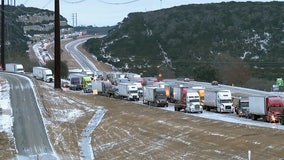 Icy conditions strand hundreds of vehicles on I-10 in Kerrville, Texas for hours