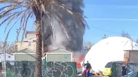 Tiny homes catch fire in Oakland