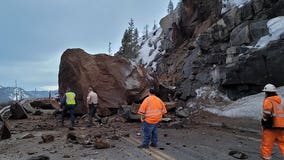Tumbling boulders block Highway 50 at Echo Summit, make travel treacherous