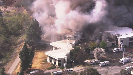 Vacant commercial building bursts into flames in Campbell
