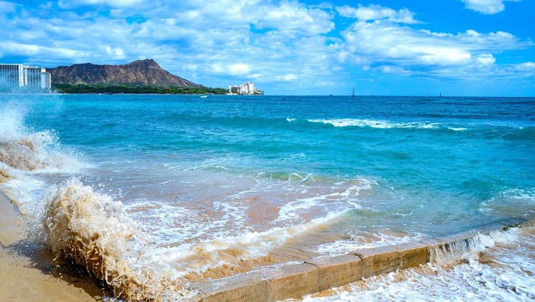Honolulu. Hawaii. the sea seen from the coast of Waikiki area