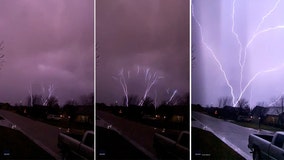 Rare upward lightning strike spotted over Kansas during severe thunderstorm