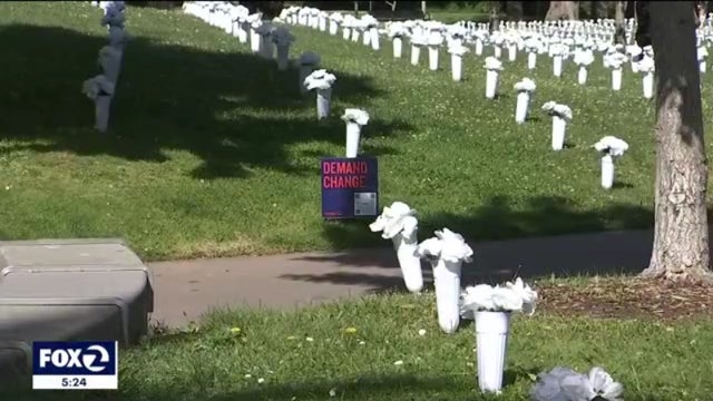 Former Congresswoman Gabrielle Giffords unveils gun violence memorial in San Francisco