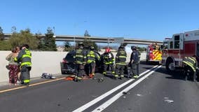 Family of 3 extricated from crashed car on I-880