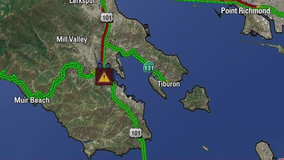 Crash blocks all lanes of SB Highway 101 in Marin County