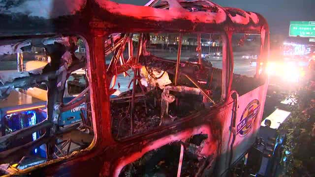Driver OK after double decker tour bus burns in Millbrae
