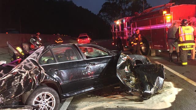 Vehicle rolls over, catches fire, critically injuring occupant in Sausalito