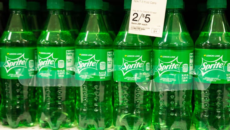 Bottles of Sprite, a lemon-lime beverage produced by the