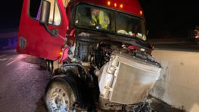 Big rig crashes into I-580 wall near Livermore