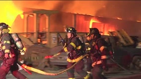 San Jose firefighters battle industrial warehouse fire