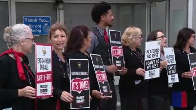 Southwest Airlines flight attendants picket at Oakland Airport, day after SFO food workers go on strike