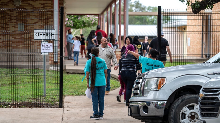 UVALDE, TX-AUG 30: Families arrive at Uvalde Elementary School