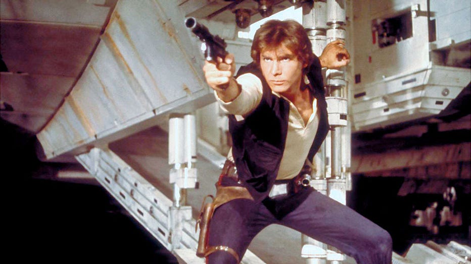 American actor Harrison Ford, as Hans Solo, on the set of Star Wars: Episode IV - A New Hope written, directed and produced by Georges Lucas. (Photo by Sunset Boulevard/Corbis via Getty Images)