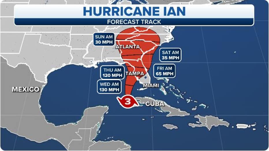 The projected path and intensity of Hurricane Ian. (FOX Weather)