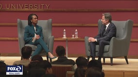 Secretary of State Antony Blinken sits down with Condoleezza Rice at Stanford