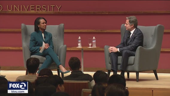 Secretary of State Antony Blinken sits down with Condoleezza Rice at Stanford