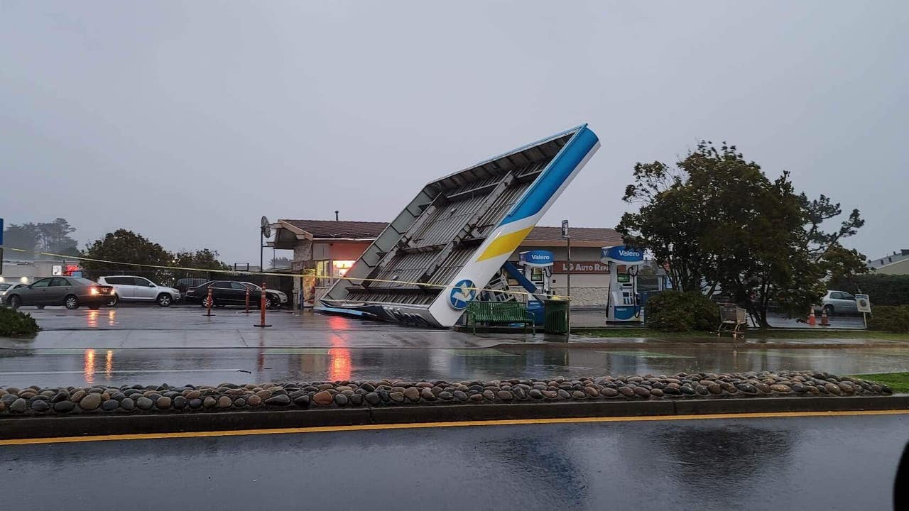 Daly City gas station collapses as storm pounds Bay Area