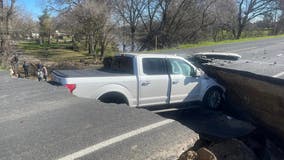 Drivers land in huge sinkhole after ignoring signs for closed road