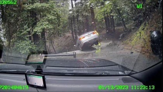 Car teeters on cliff in Santa Cruz County, 3 occupants rescued