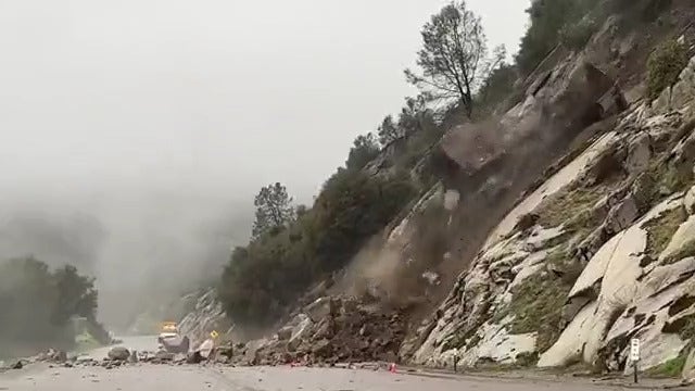 Dramatic video shows rockslide, flooding on Route 168 in Fresno County