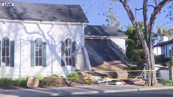 Tree topples on historic Pleasanton Baptist church
