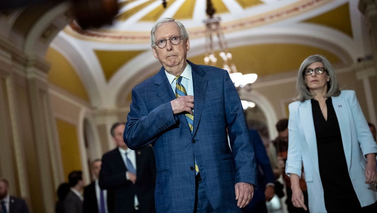 FILE - Senate Minority Leader Mitch McConnell (R-KY) arrives for a news conference at the U.S. Capitol on March 7, 2023, in Washington, D.C. (Photo by Drew Angerer/Getty Images)