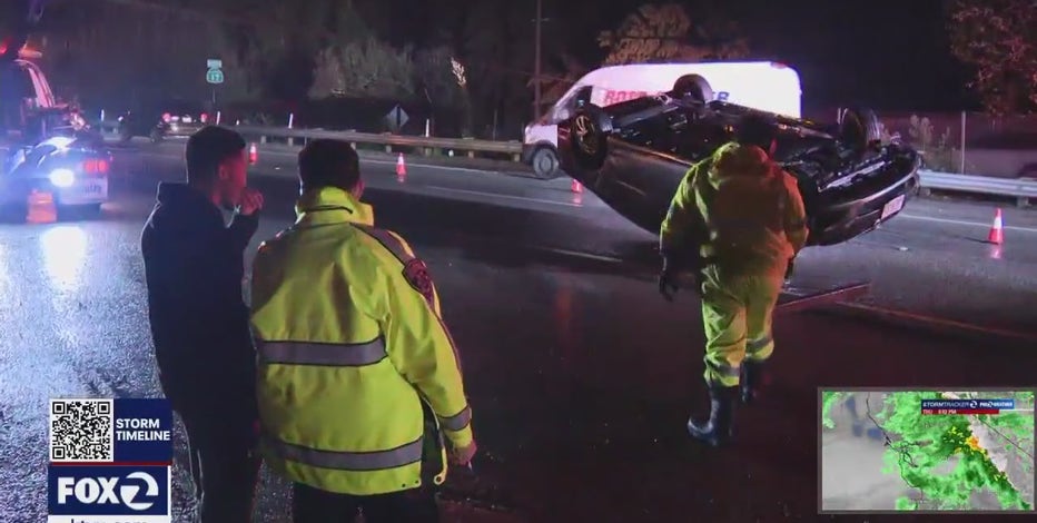 Car flips on Highway 17 as atmospheric river storm saturates roads