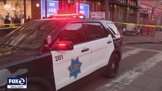 SFPD homicide detectives at scene of shooting at Market & 4th streets, one person detained