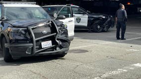 Two Oakland police patrol vehicles collide into each other, officers OK