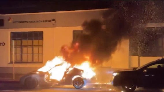 Several sideshows inundate the Bay Area early Saturday, 2 cars erupt in flames