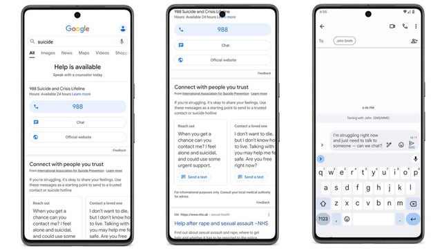 Google to add pre-written text prompts to suicide-related search results