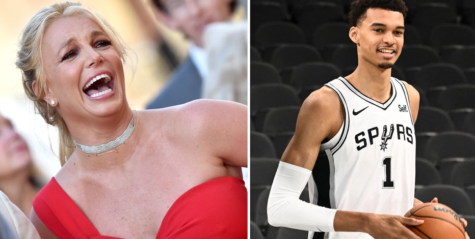 Video shows Britney Spears inadvertently hit herself in the face in Wembanyama encounter