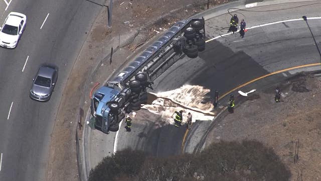 600 gallons of cooking oil spill from overturned tanker truck in San Francisco