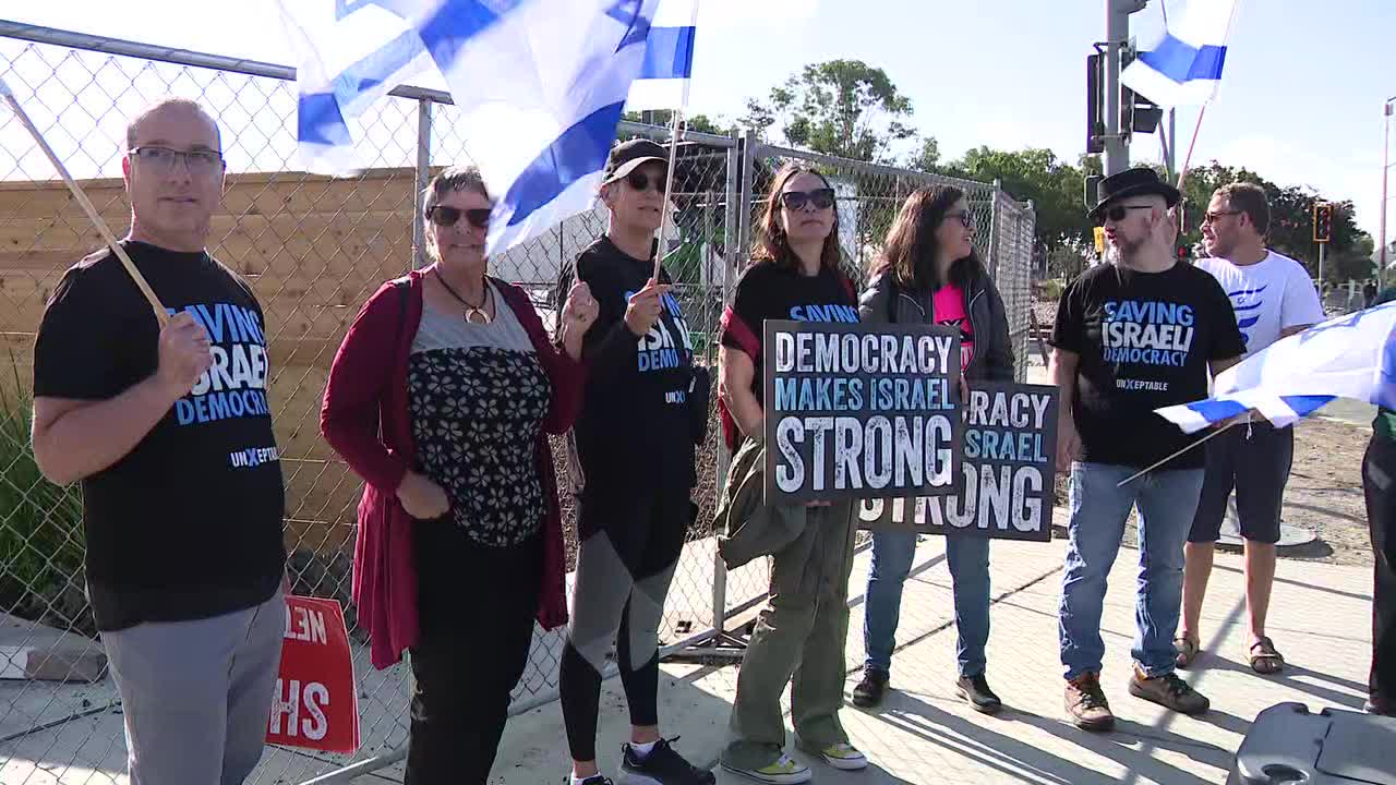抗议者在湾区对以色列的内塔尼亚胡进行喇叭抗议，随后与X的马斯克会面