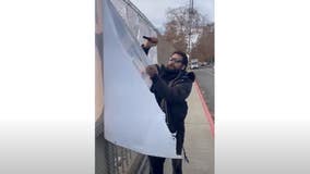 Video: Man slashes pro-Palestinian banner with knife in San Jose