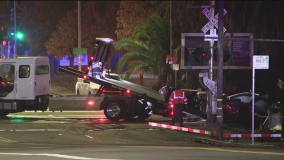 Train crushes BMW after driver allegedly goes around downed arm in Oakland