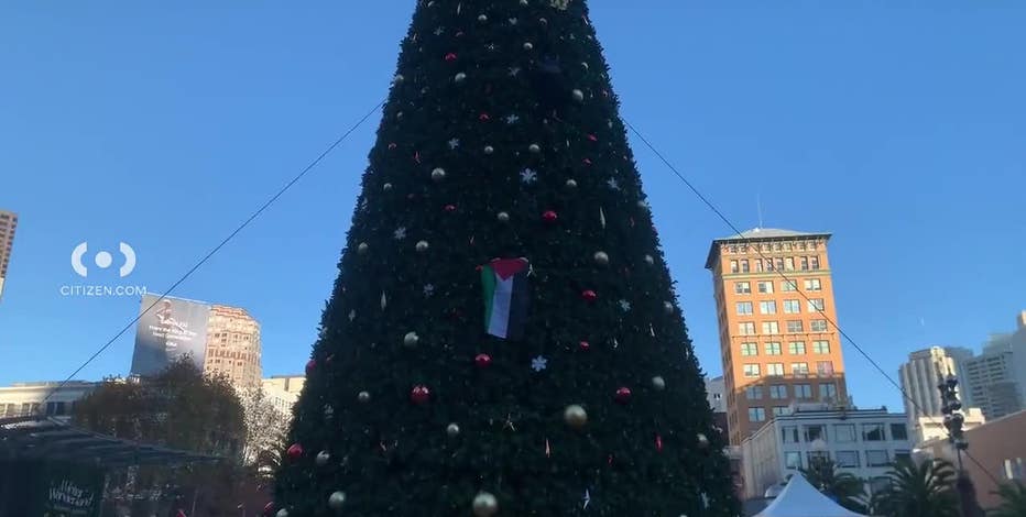 Video: Pro-Palestine protester climbs Union Square's Christmas tree