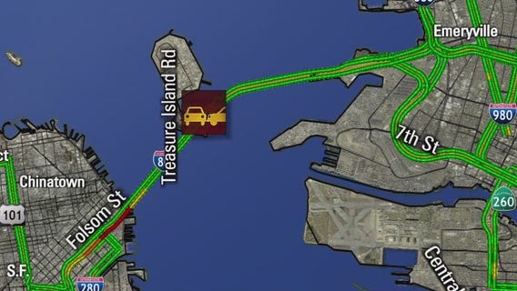 Bay Bridge rollover crash causes lane closure at Treasure Island