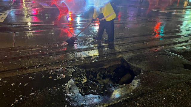 Motorcyclist hits sinkhole in downtown San Francisco, crews repair roadway
