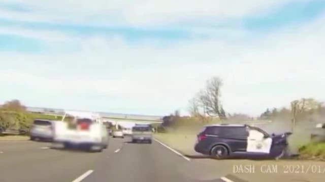 CHP releases video of wrong-way driving crashing into patrol car