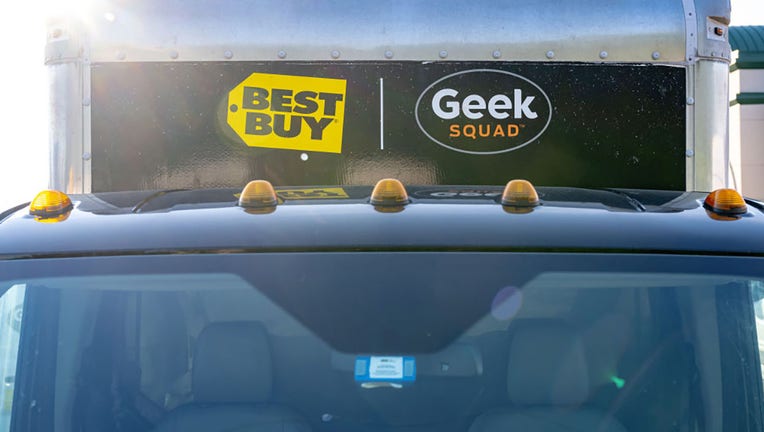 FILE - A Best Buy and Geek Squad service vehicle in Louisville, Kentucky, on July 12, 2023. Photographer: Jon Cherry/Bloomberg via Getty Images