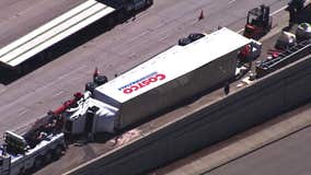 Overturned Costco big rig blocks traffic on I-580 in Dublin