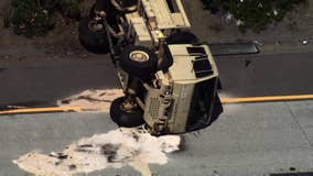 Overturned Army truck blocks lanes on eastbound I-580