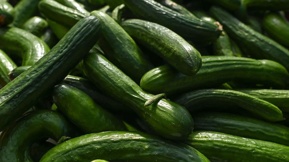 FILE - A general view of a stand with cucumbers. (Photo by Artur Widak/Anadolu Agency via Getty Images)