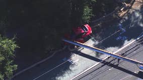 Car crashes into power pole along Highway 4, all eastbound lanes blocked