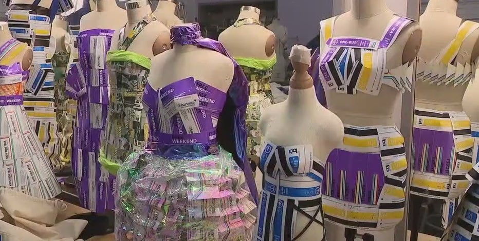 BART's old paper tickets transformed into fashionable dress designs